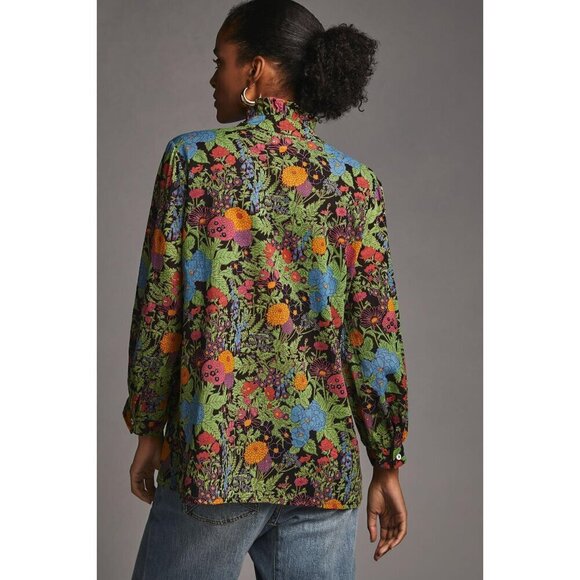 💕MILLE RESORT & TRAVEL ANTHROPOLOGIE💕 Blair Blouse ~ Tie Neck Green Motif XS - Picture 4 of 14